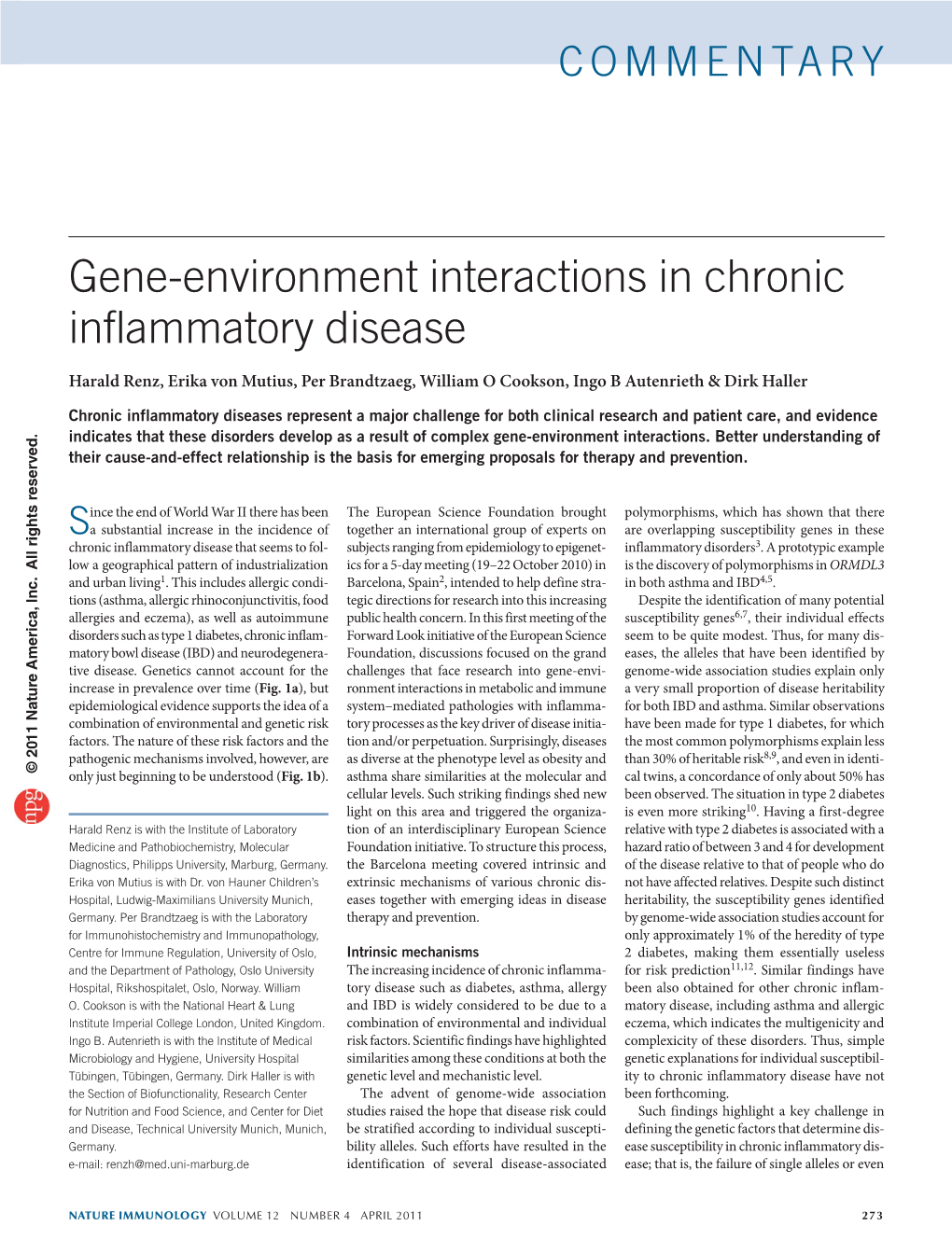 Gene-Environment Interactions in Chronic Inflammatory Disease