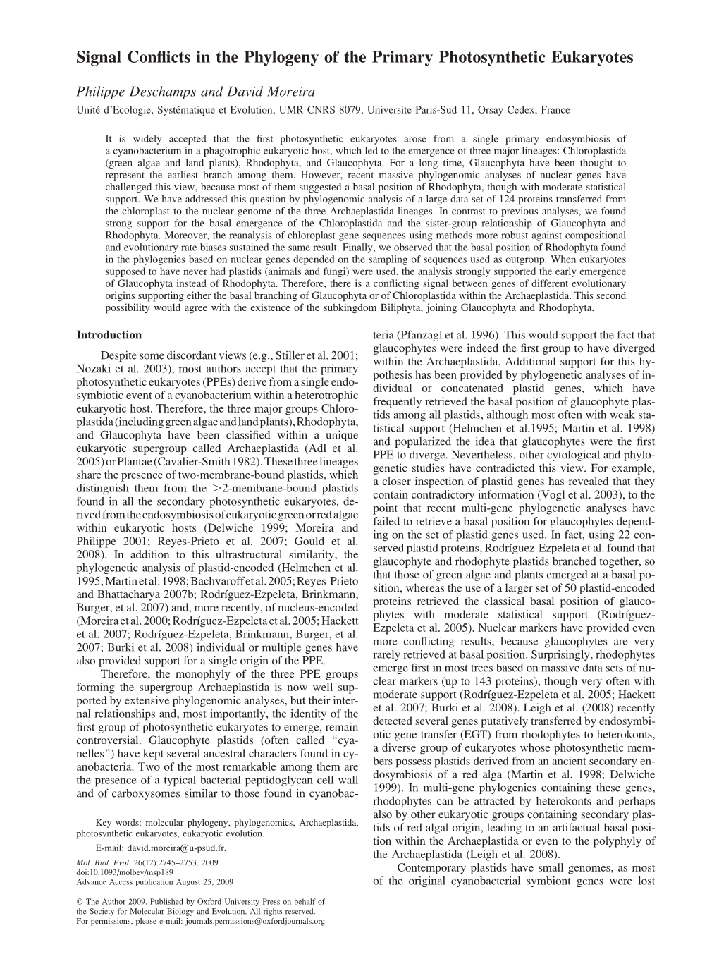 Signal Conflicts in the Phylogeny of the Primary Photosynthetic