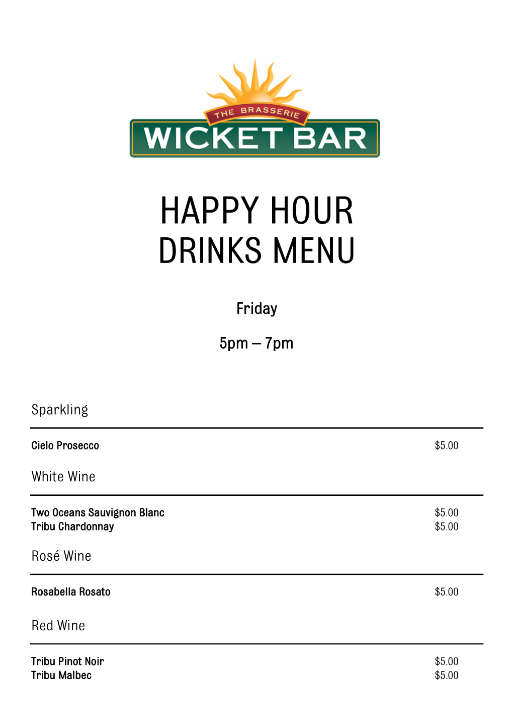 Happy Hour Drinks Menu