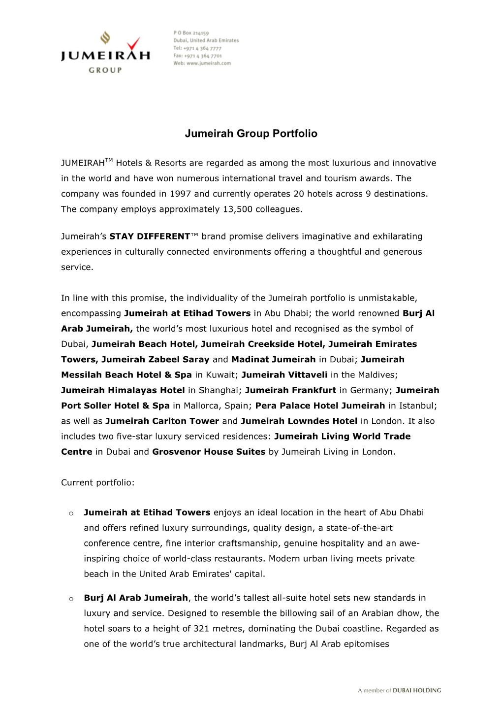 Jumeirah Group Portfolio