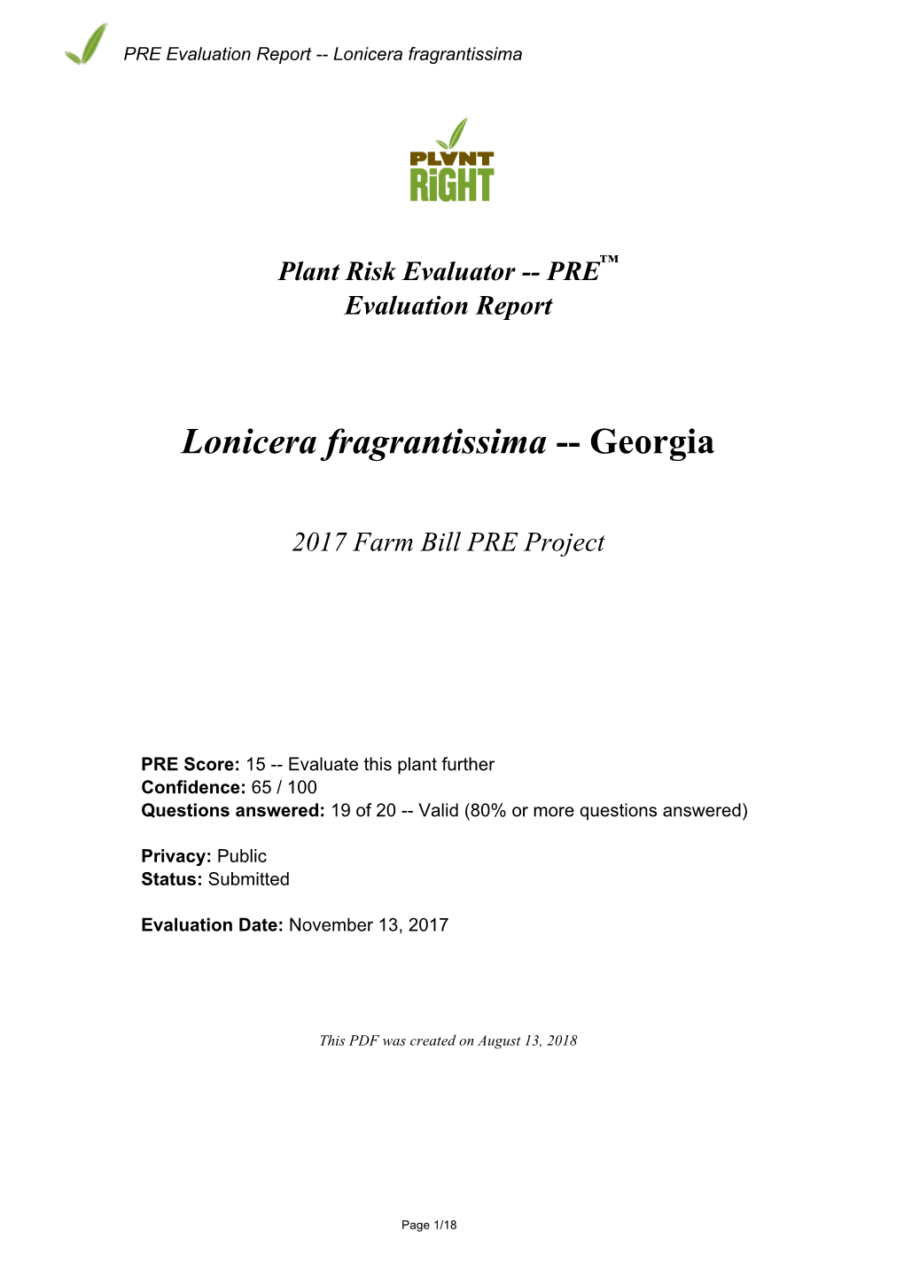 PRE Evaluation Report for Lonicera Fragrantissima