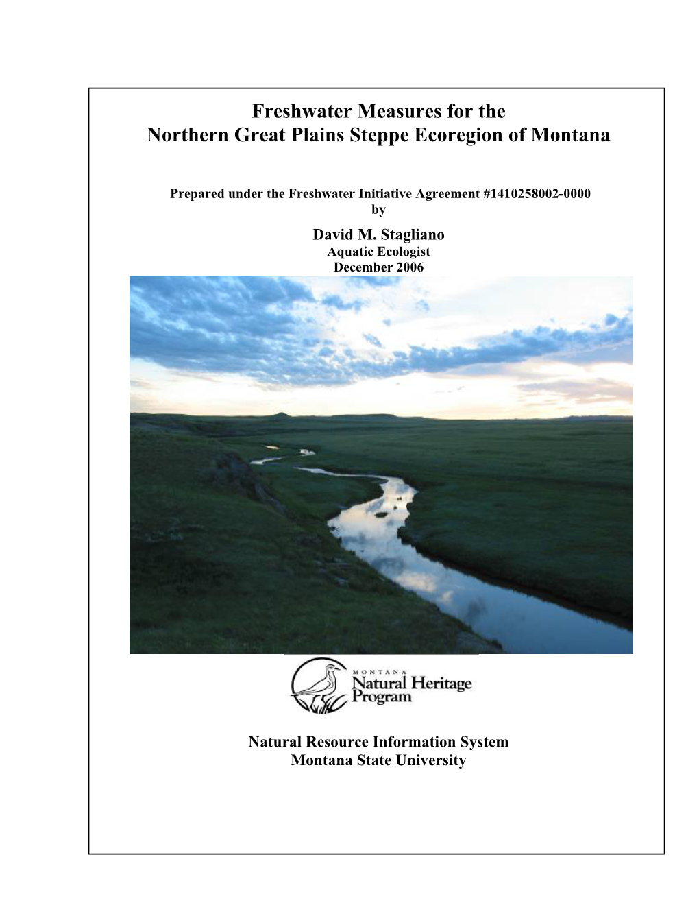 Freshwater Measures for the Northern Great Plains Steppe Ecoregion of Montana