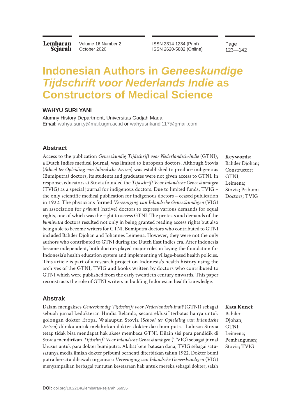 Indonesian Authors in Geneeskundige Tijdschrift Voor Nederlands Indie As Constructors of Medical Science