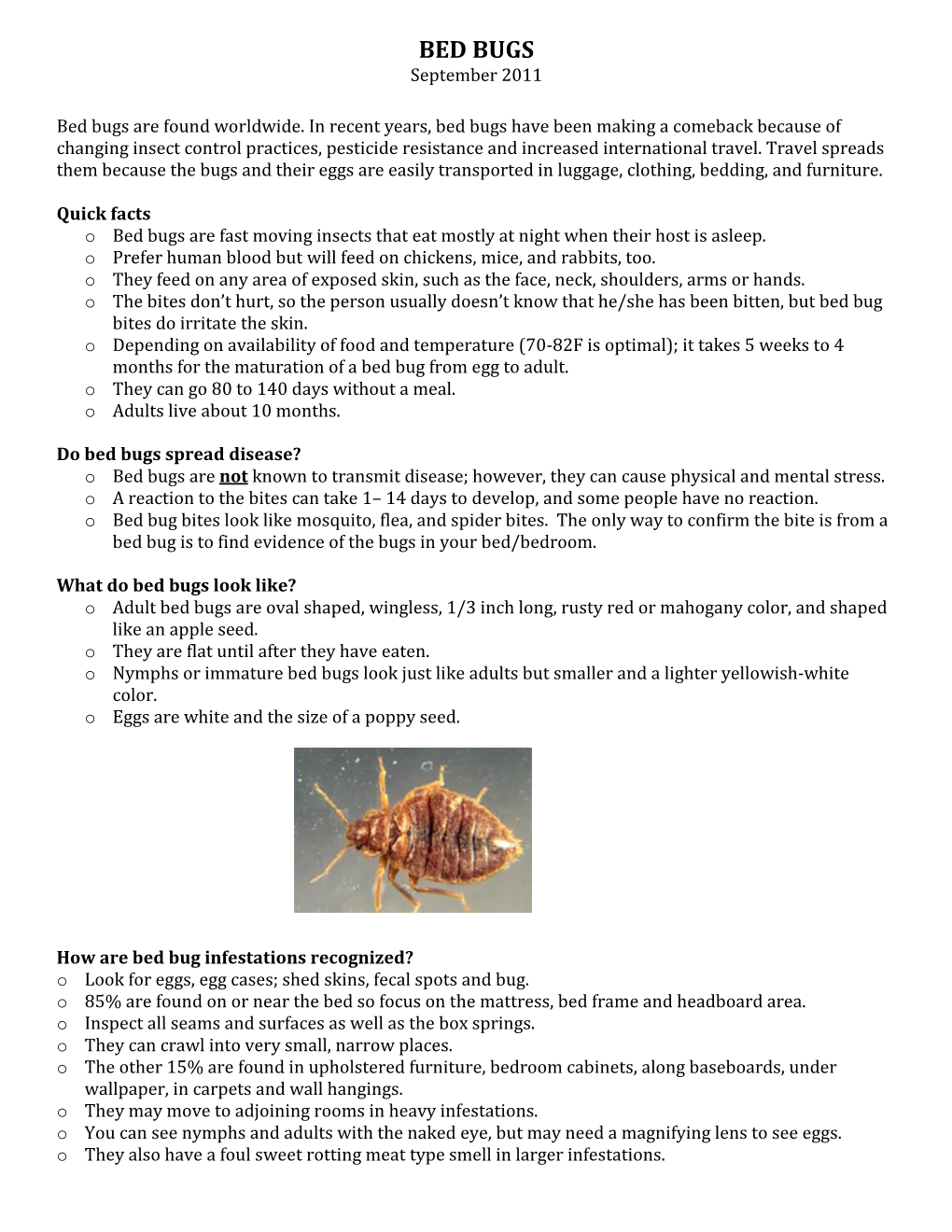 Bed Bug Fact Sheet