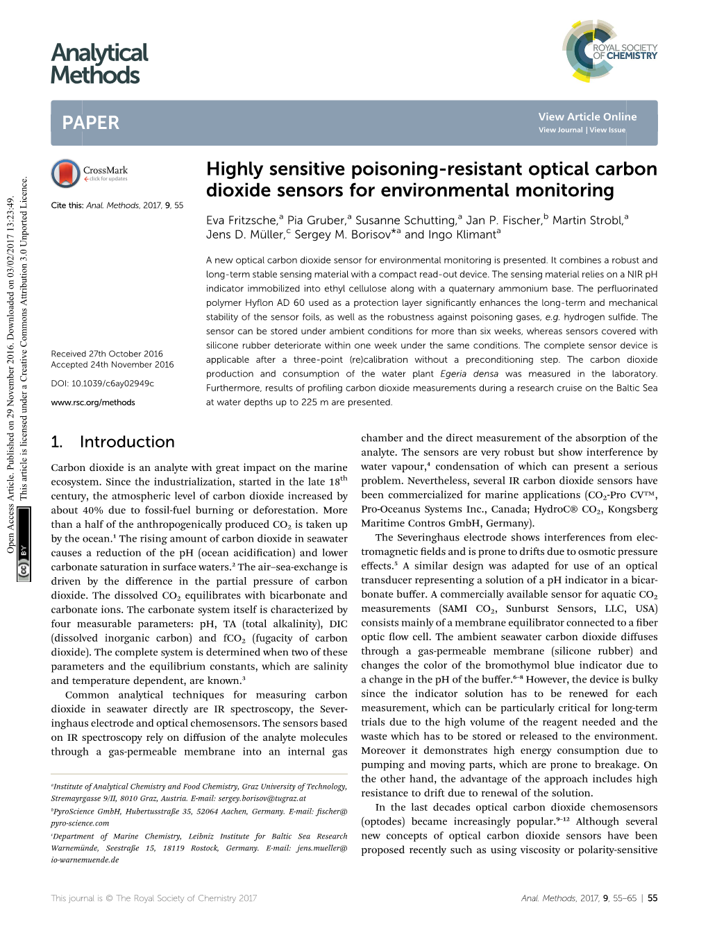 Highly Sensitive Poisoning-Resistant Optical Carbon Dioxide Sensors for Environmental Monitoring Cite This: Anal