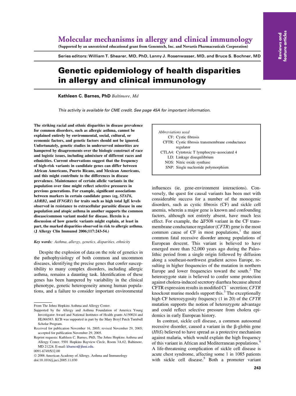 Genetic Epidemiology of Health Disparities in Allergy and Clinical Immunology