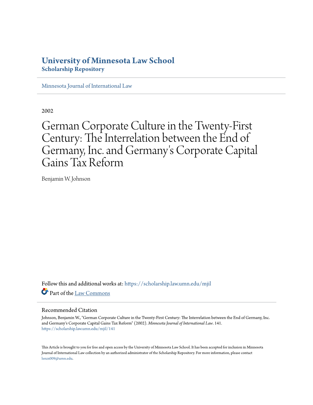 German Corporate Culture in the Twenty-First Century: the Ni Terrelation Between the End of Germany, Inc