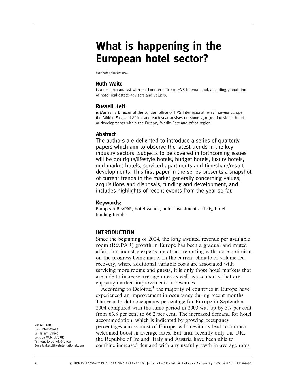 What Is Happening in the European Hotel Sector?