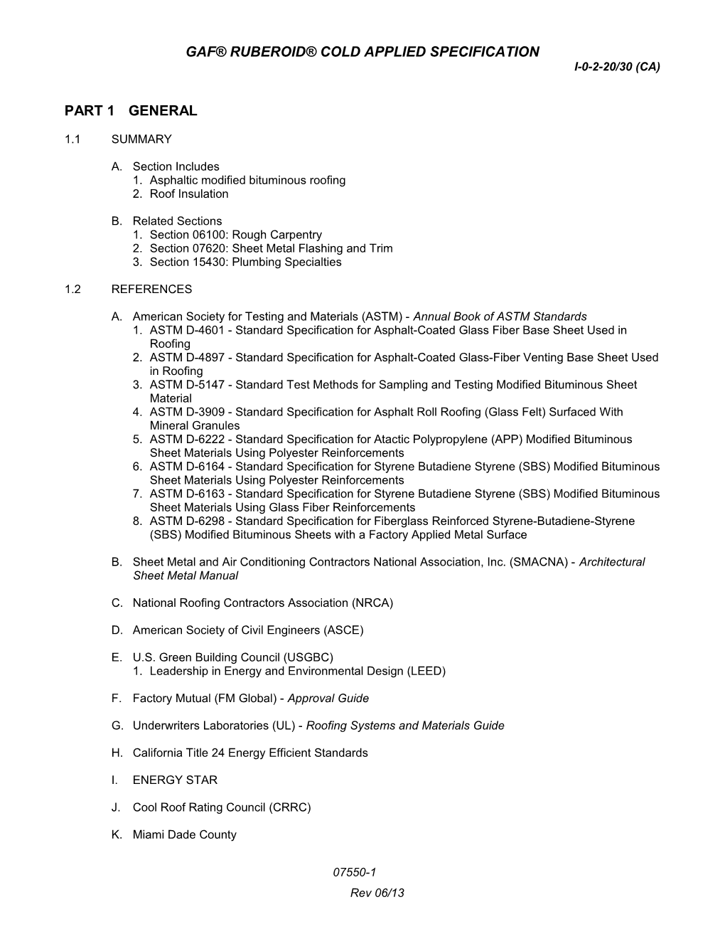 Gaf Ruberoid Cold Applied Specification