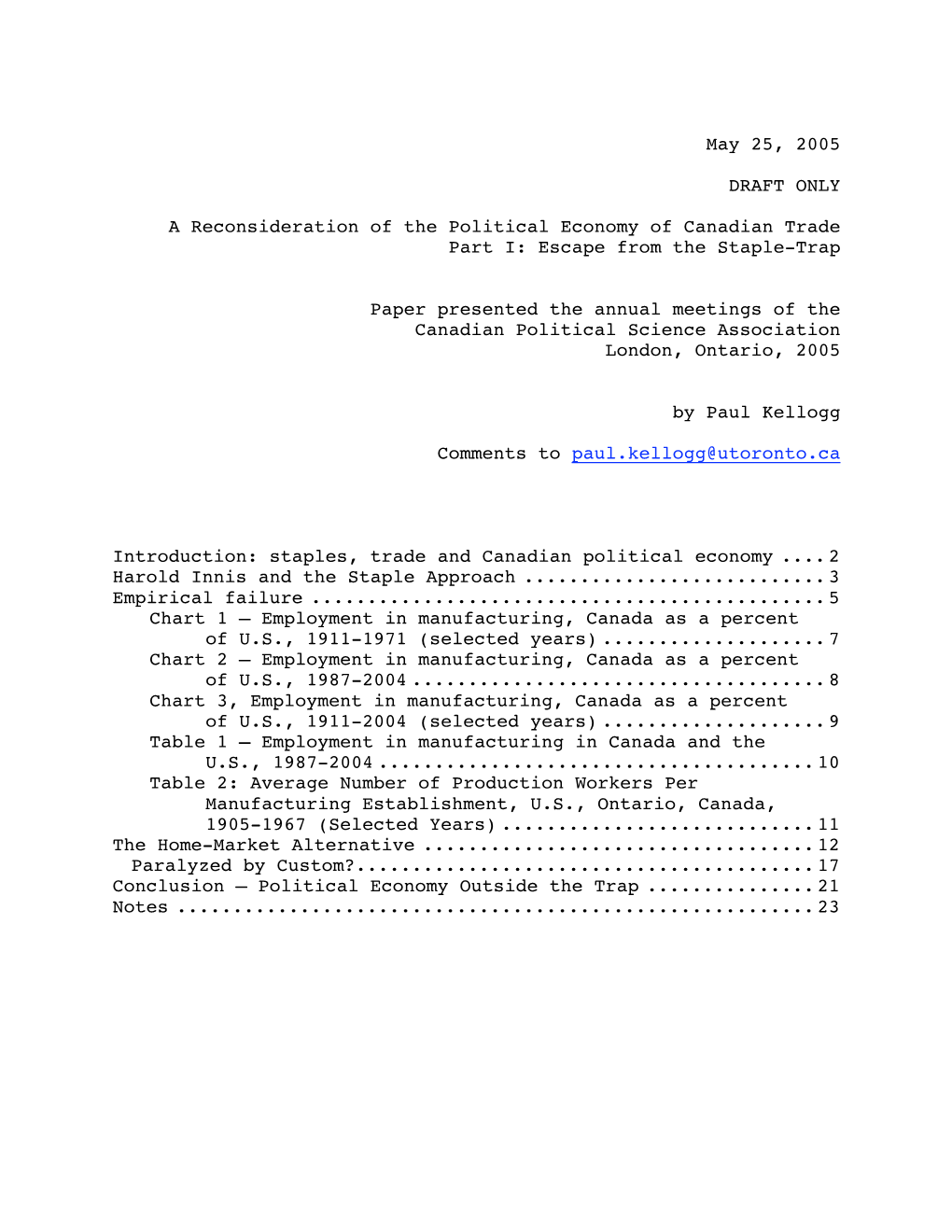 May 25, 2005 DRAFT ONLY a Reconsideration of the Political