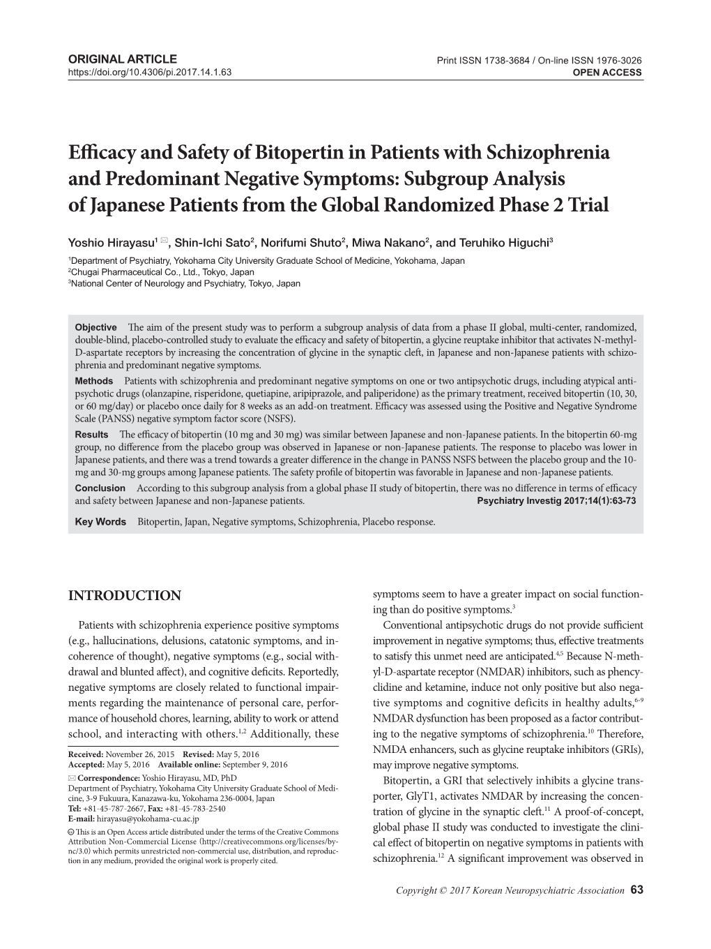 Efficacy and Safety of Bitopertin in Patients with Schizophrenia And