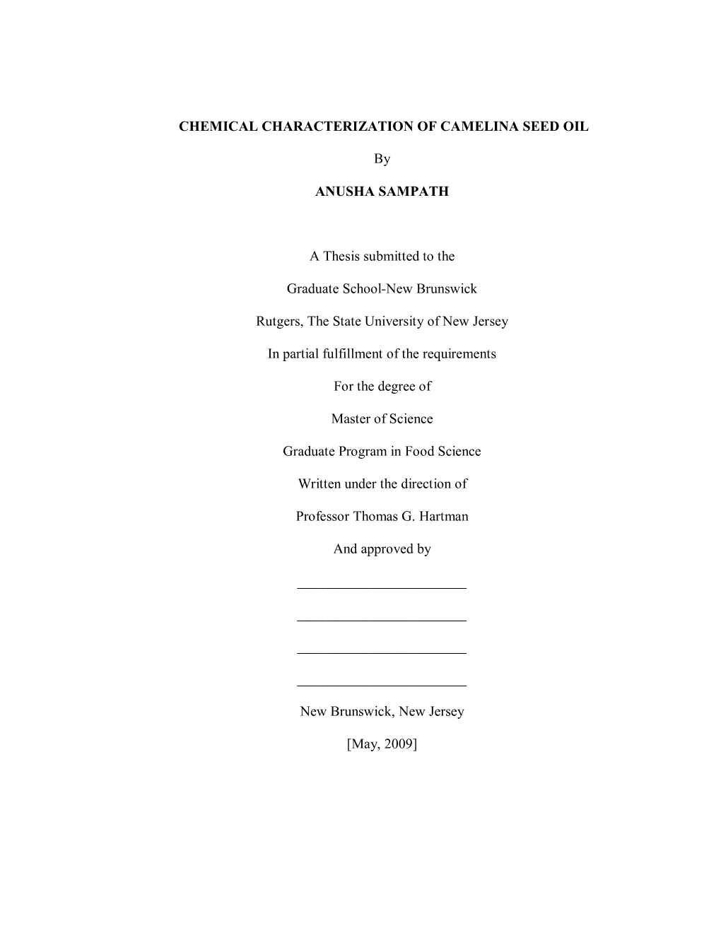 Chemical Characterization of Camelina Seed Oil