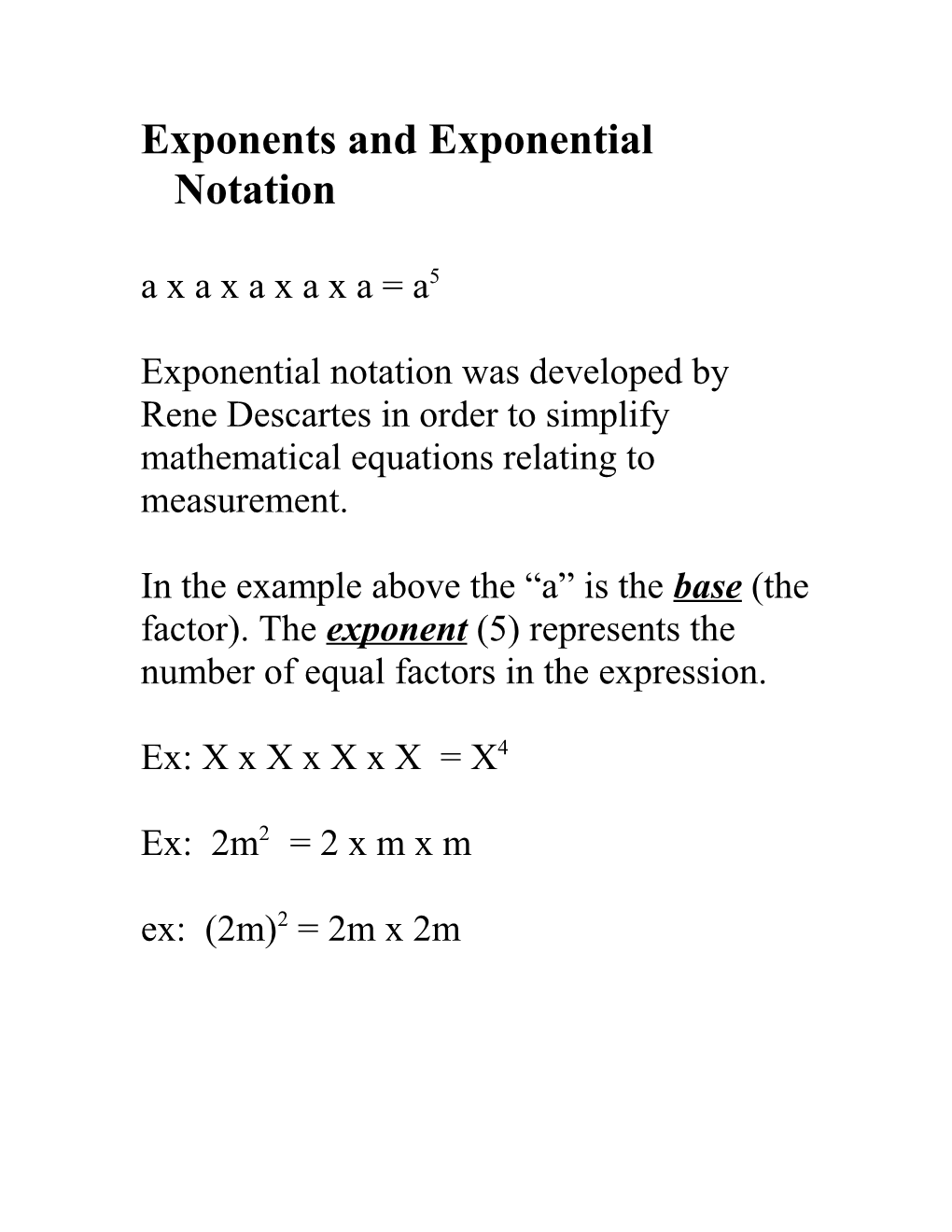 Exponents and Exponential Notation