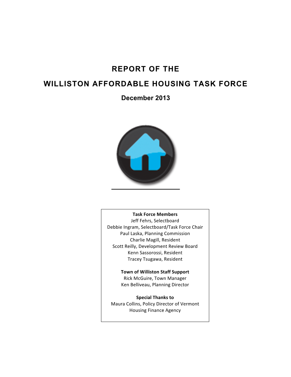 Report of the Williston Affordable Housing Task Force