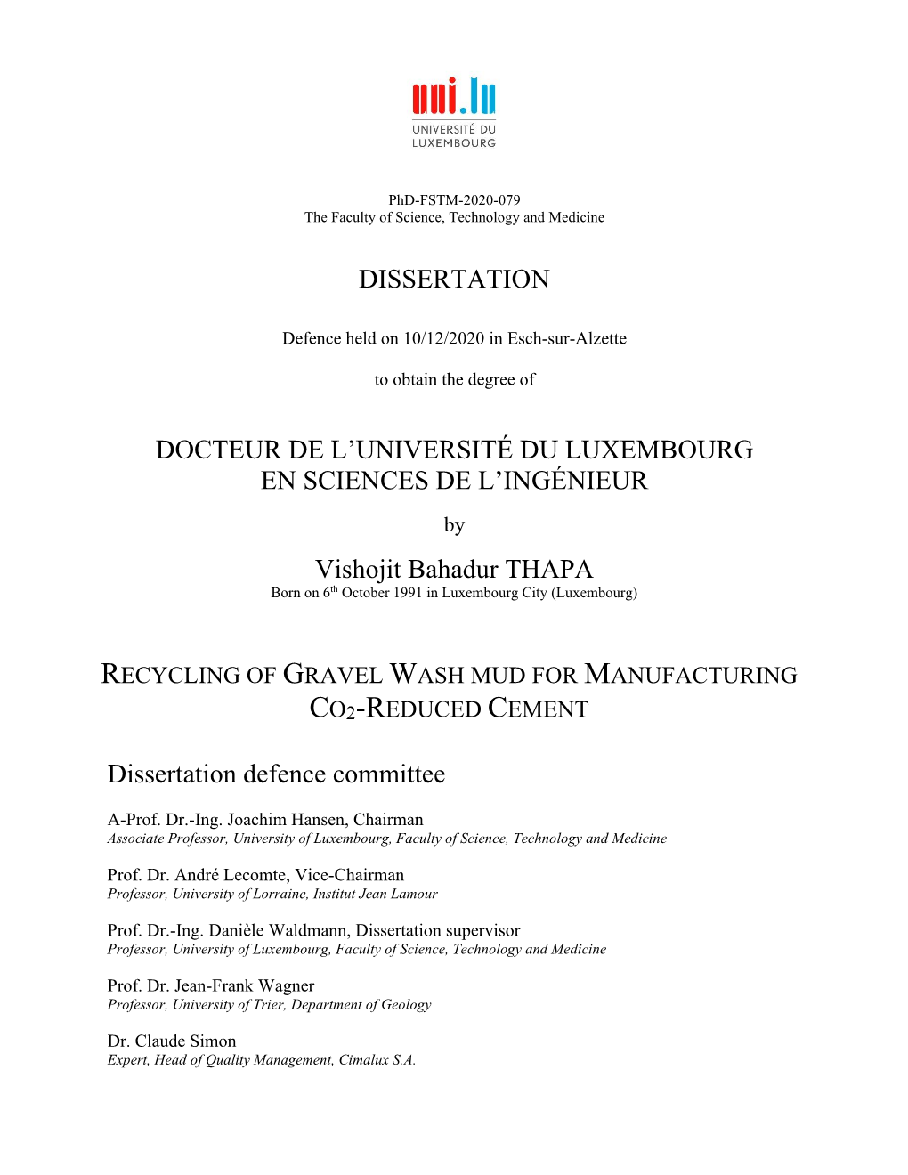 Dissertation Docteur De L'université Du Luxembourg