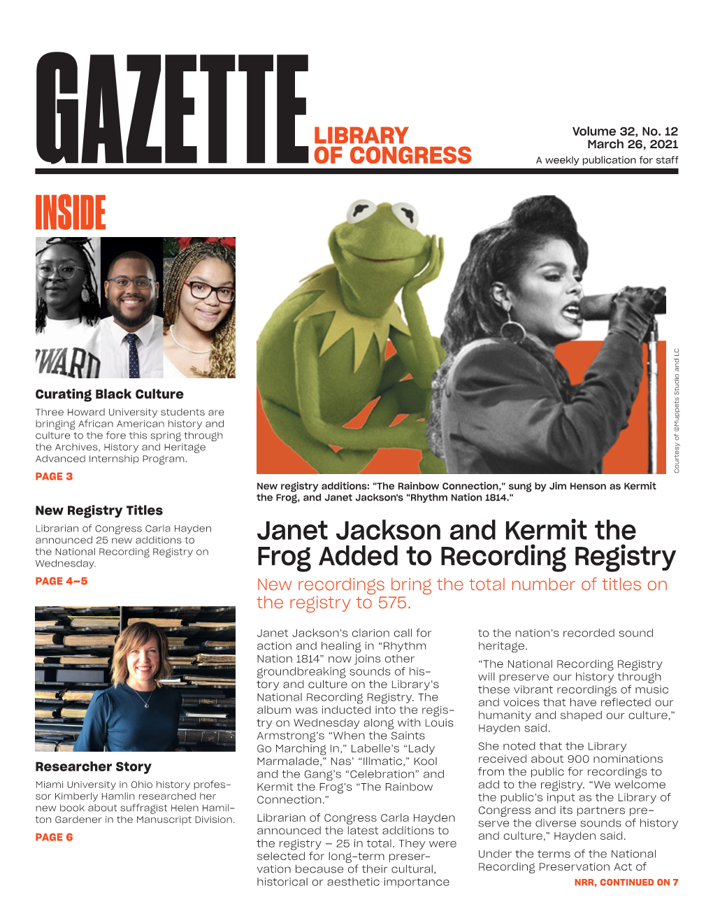 GAZETTEOF CONGRESS a Weekly Publication for Staff INSIDE