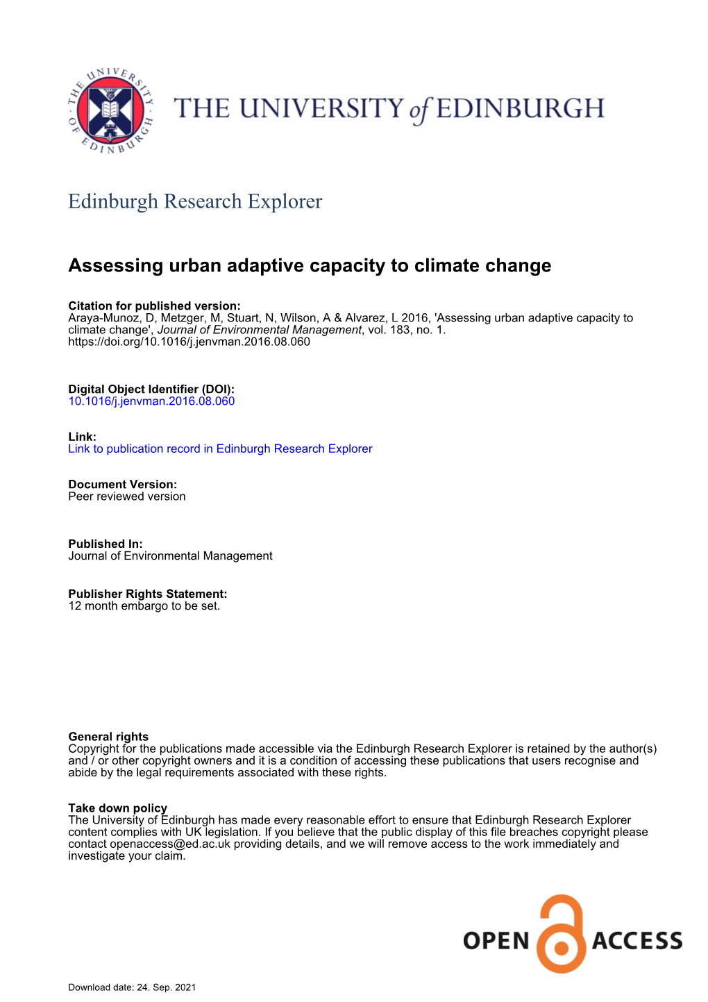 Assessing Urban Adaptive Capacity to Climate Change