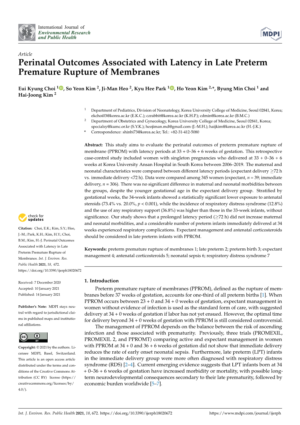 Perinatal Outcomes Associated with Latency in Late Preterm Premature Rupture of Membranes
