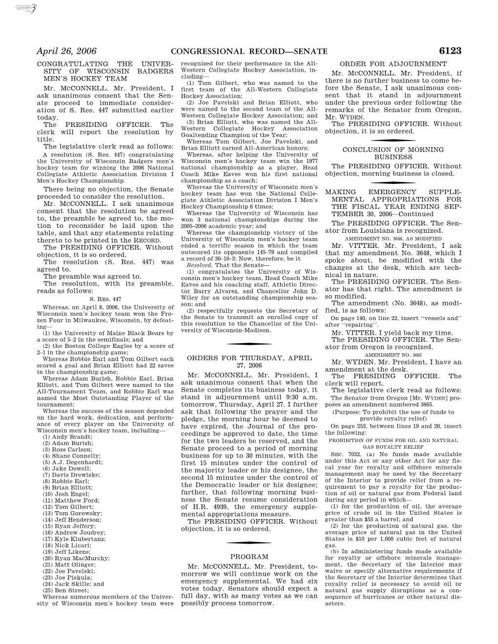 CONGRESSIONAL RECORD—SENATE April 26, 2006 Mr