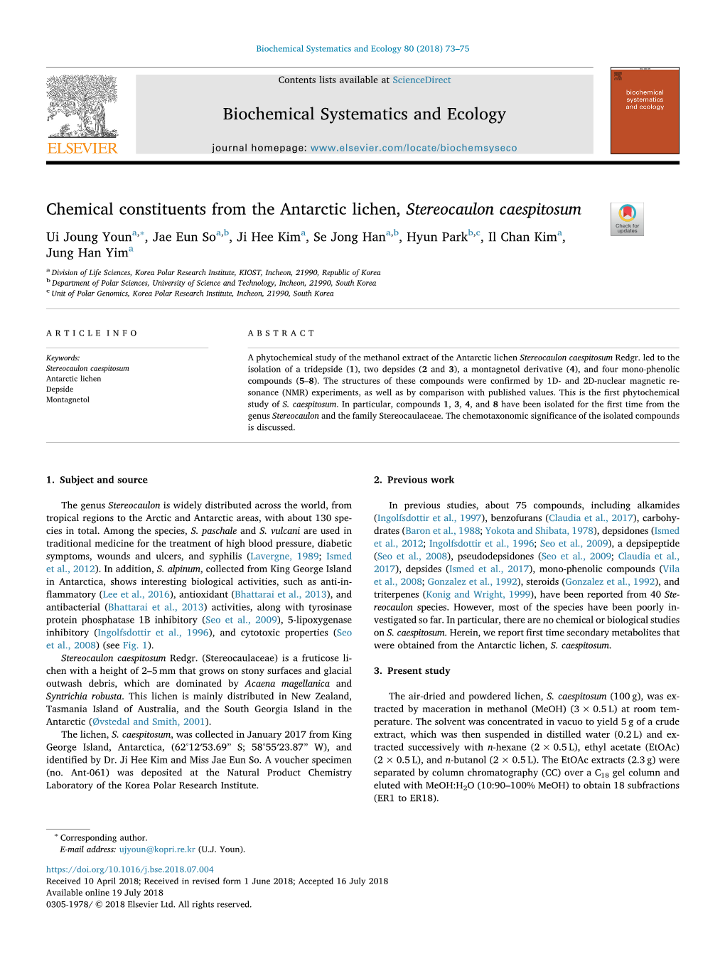 Chemical Constituents from the Antarctic Lichen, Stereocaulon