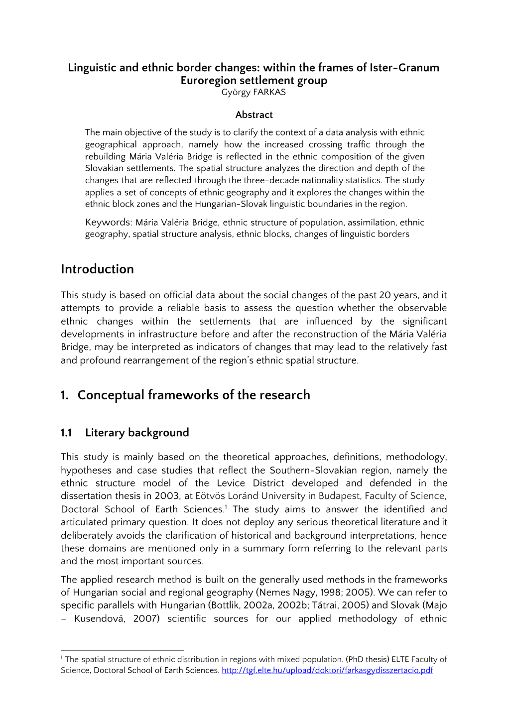 Introduction 1. Conceptual Frameworks of the Research