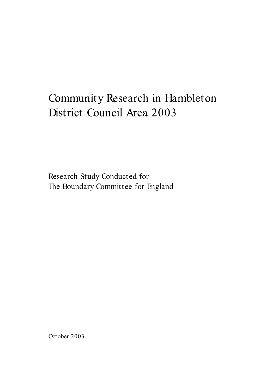 Community Research in Hambleton District Council Area 2003