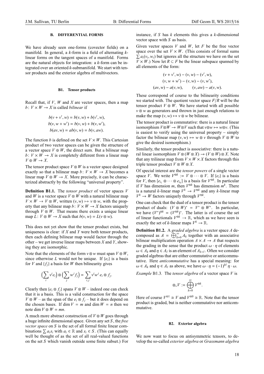 Differential Forms Diff Geom II, WS 2015/16