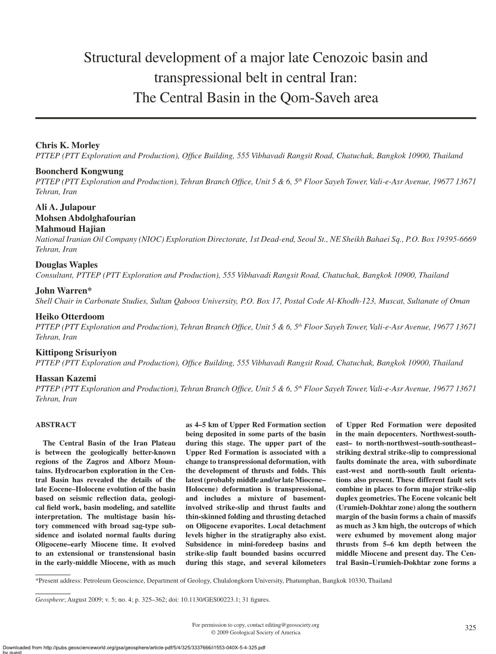 Structural Development of a Major Late Cenozoic Basin and Transpressional Belt in Central Iran: the Central Basin in the Qom-Saveh Area