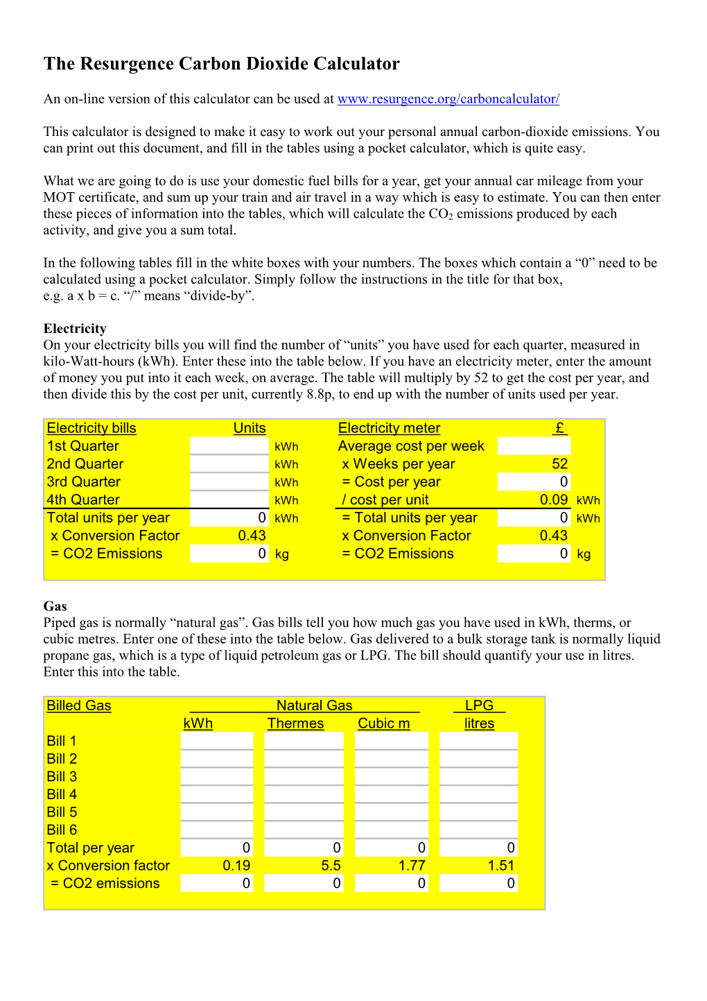 The Resurgence Carbon Dioxide Calculator