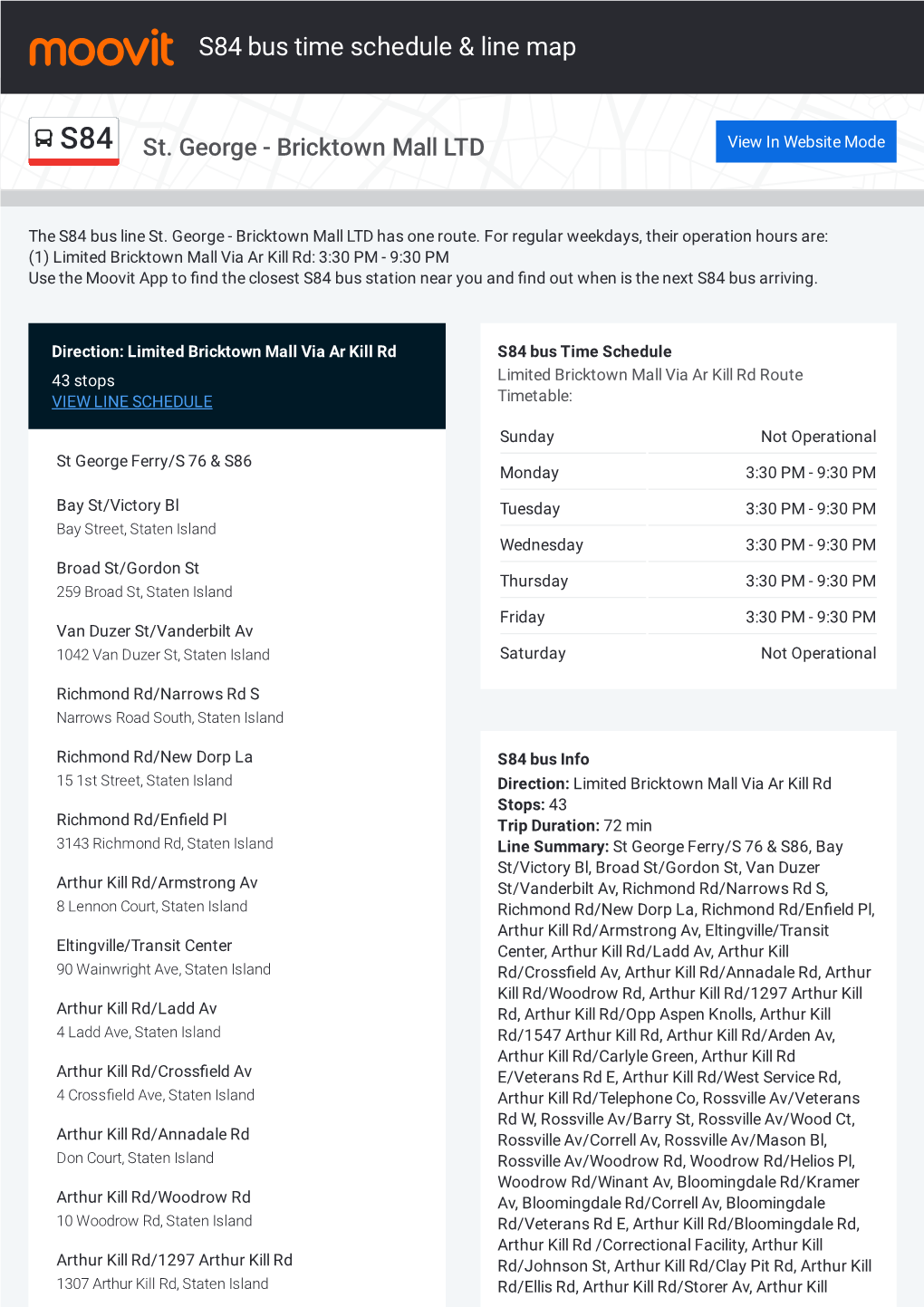 S84 Bus Time Schedule & Line Route