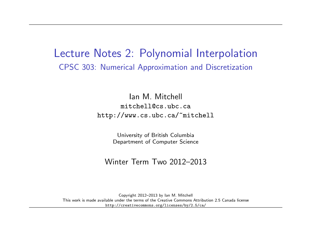 Polynomial Interpolation CPSC 303: Numerical Approximation and Discretization