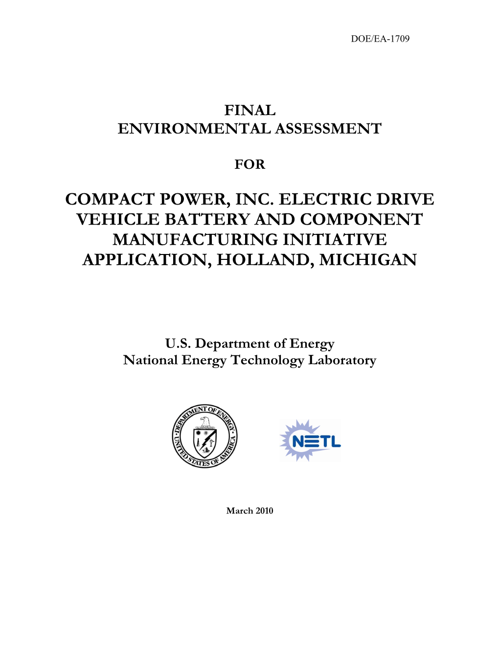 Compact Power, Inc. Electric Drive Vehicle Battery and Component Manufacturing Initiative Application, Holland, Michigan