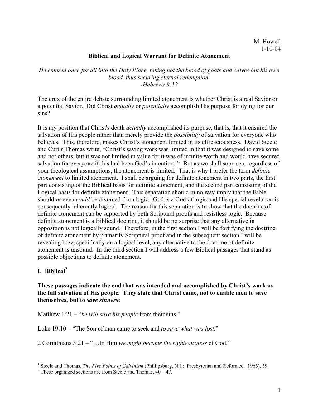 Biblical and Logical Warrant for Limited Atonement