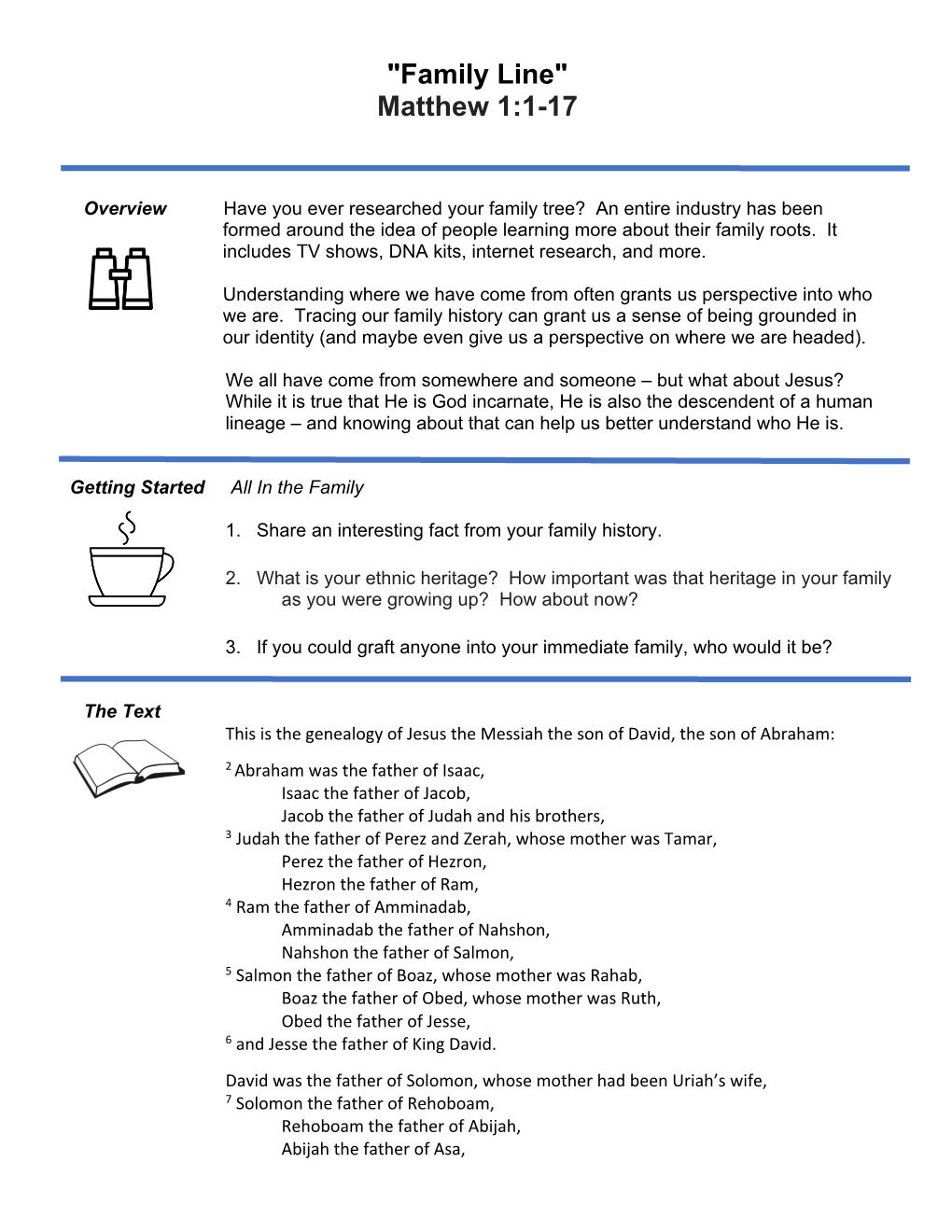 "Family Line" Matthew 1:1-17