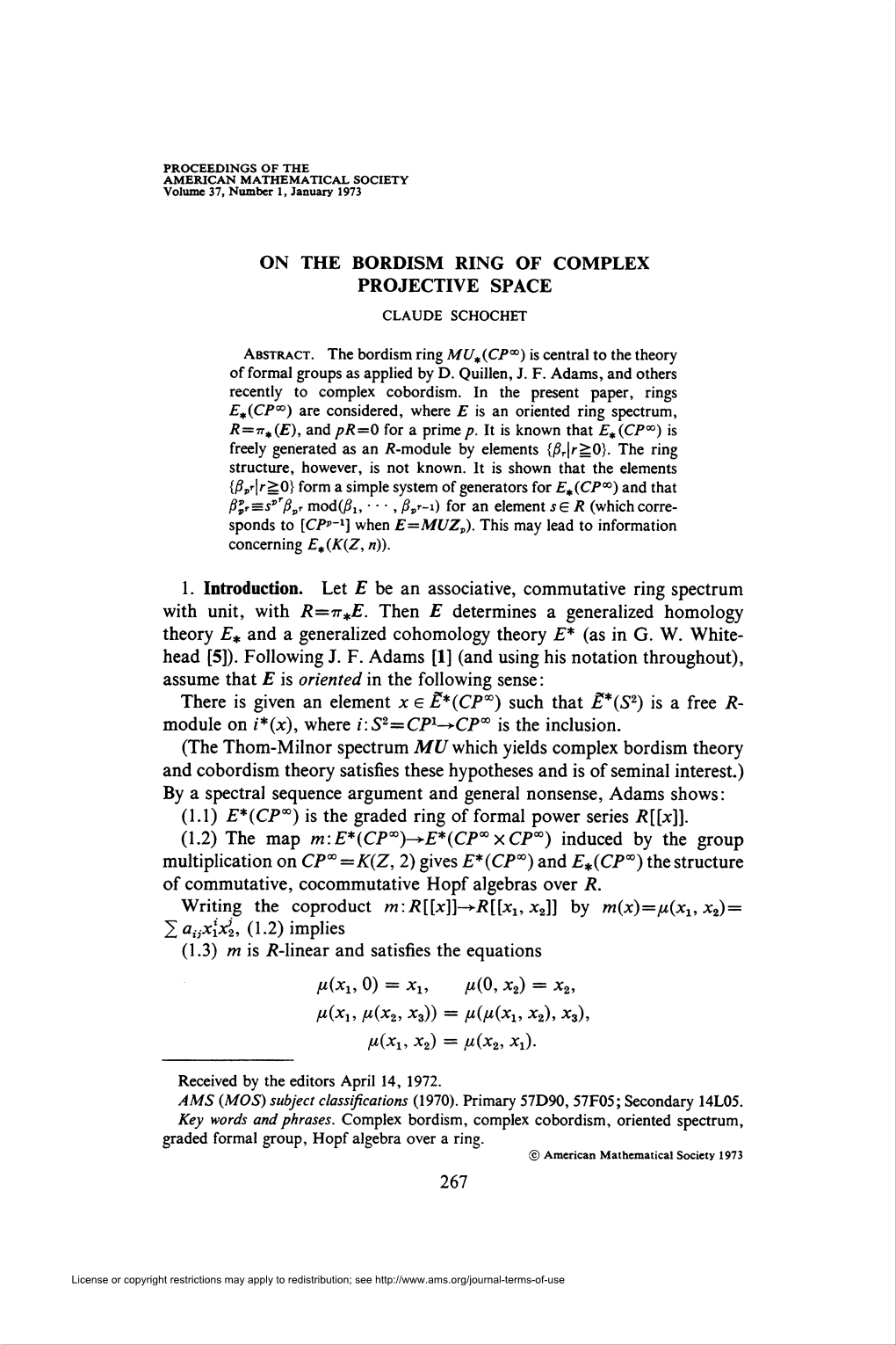 On the Bordism Ring of Complex Projective Space Claude Schochet