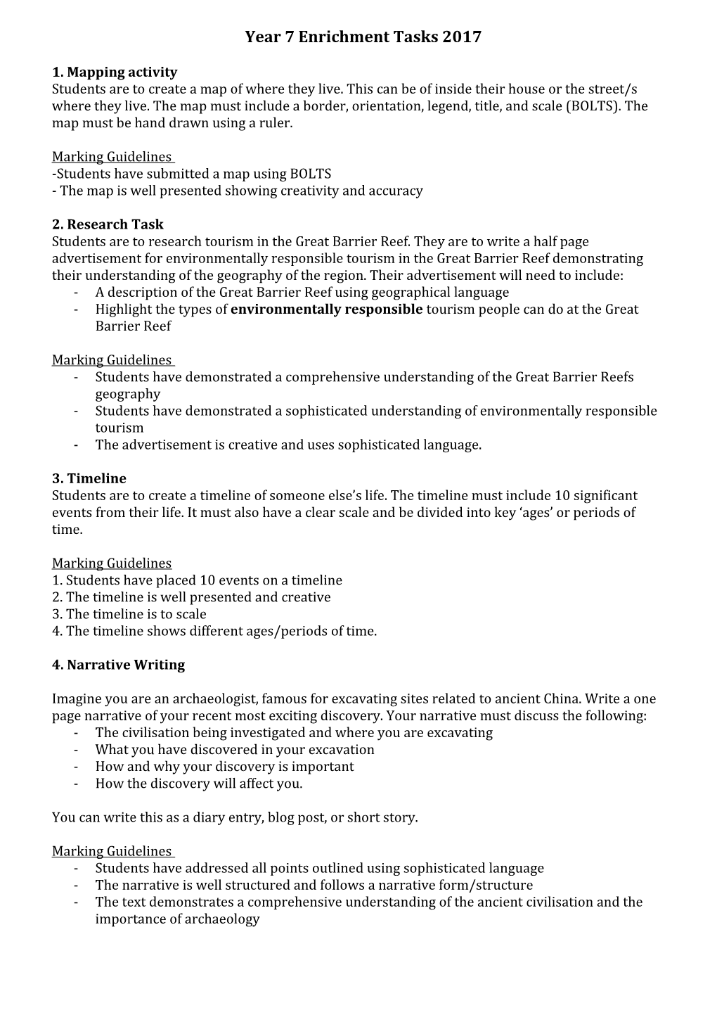 Year 7 Enrichment Tasks 2017