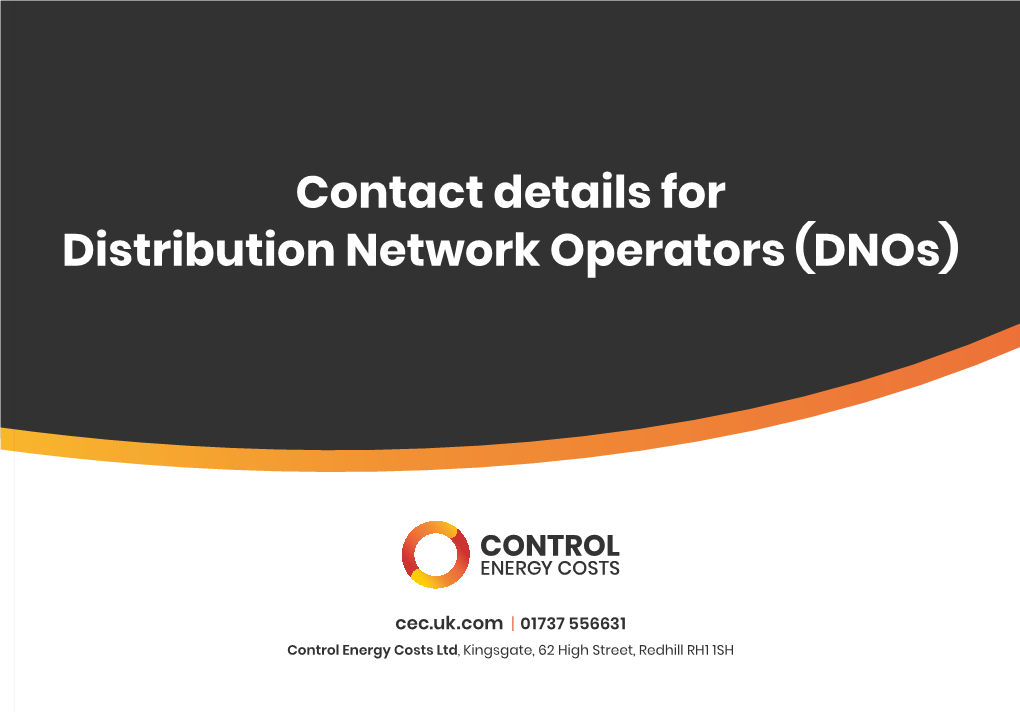 Contact Details for Distribution Network Operators (Dnos)