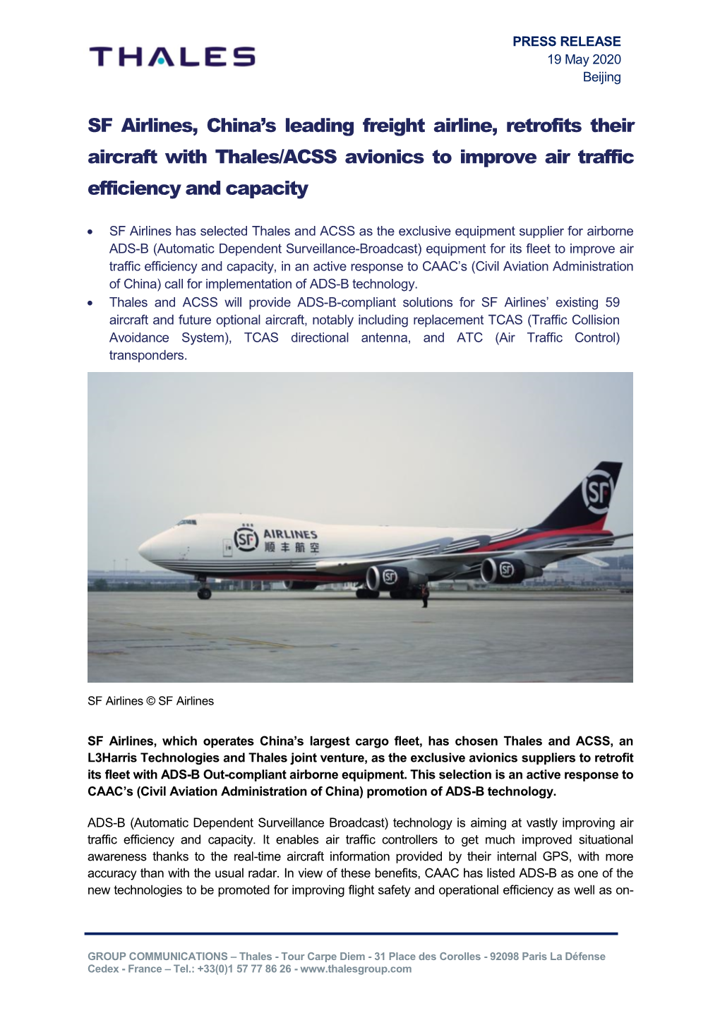SF Airlines, China's Leading Freight Airline, Retrofits Their Aircraft With