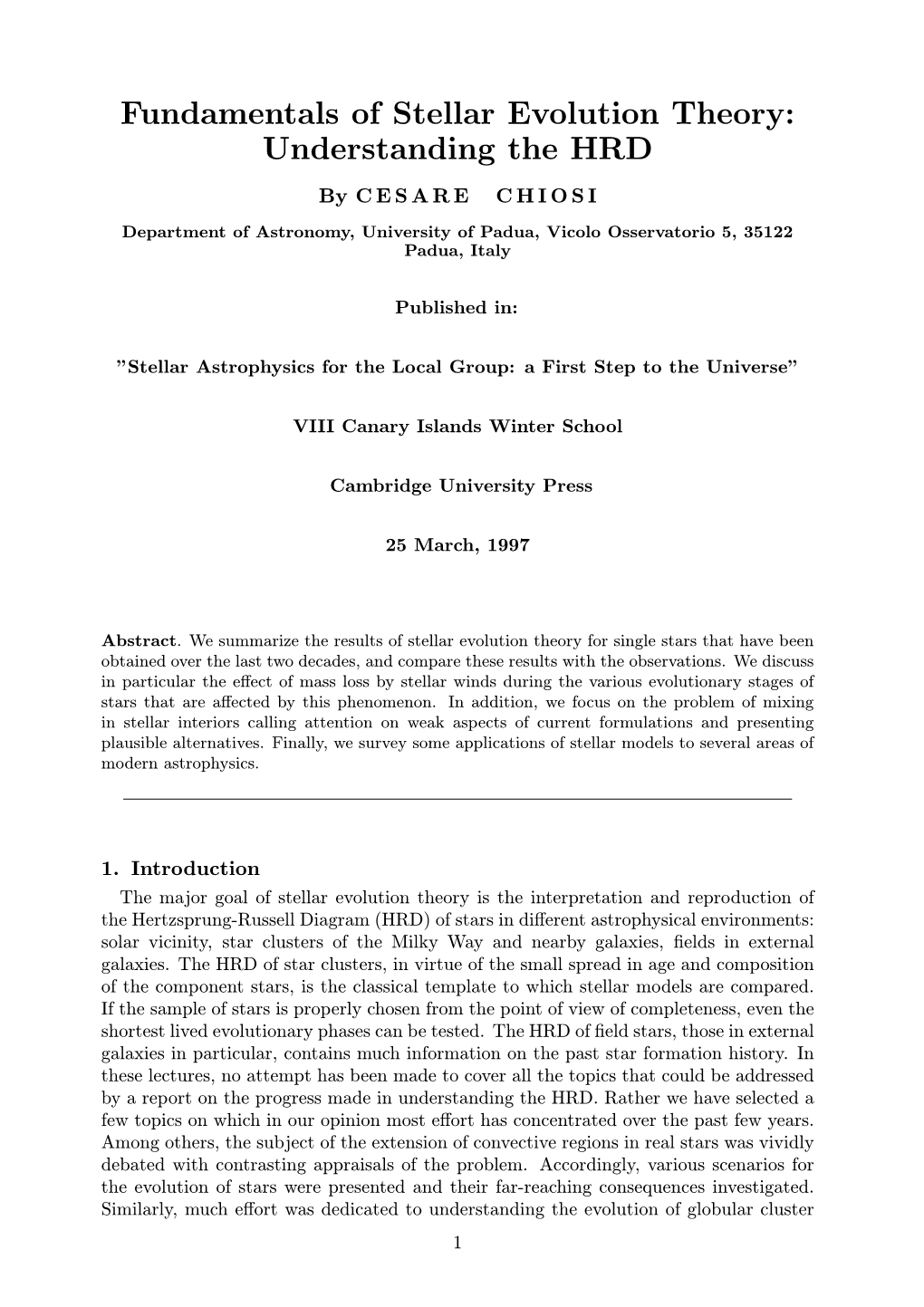 Fundamentals of Stellar Evolution Theory: Understanding the HRD