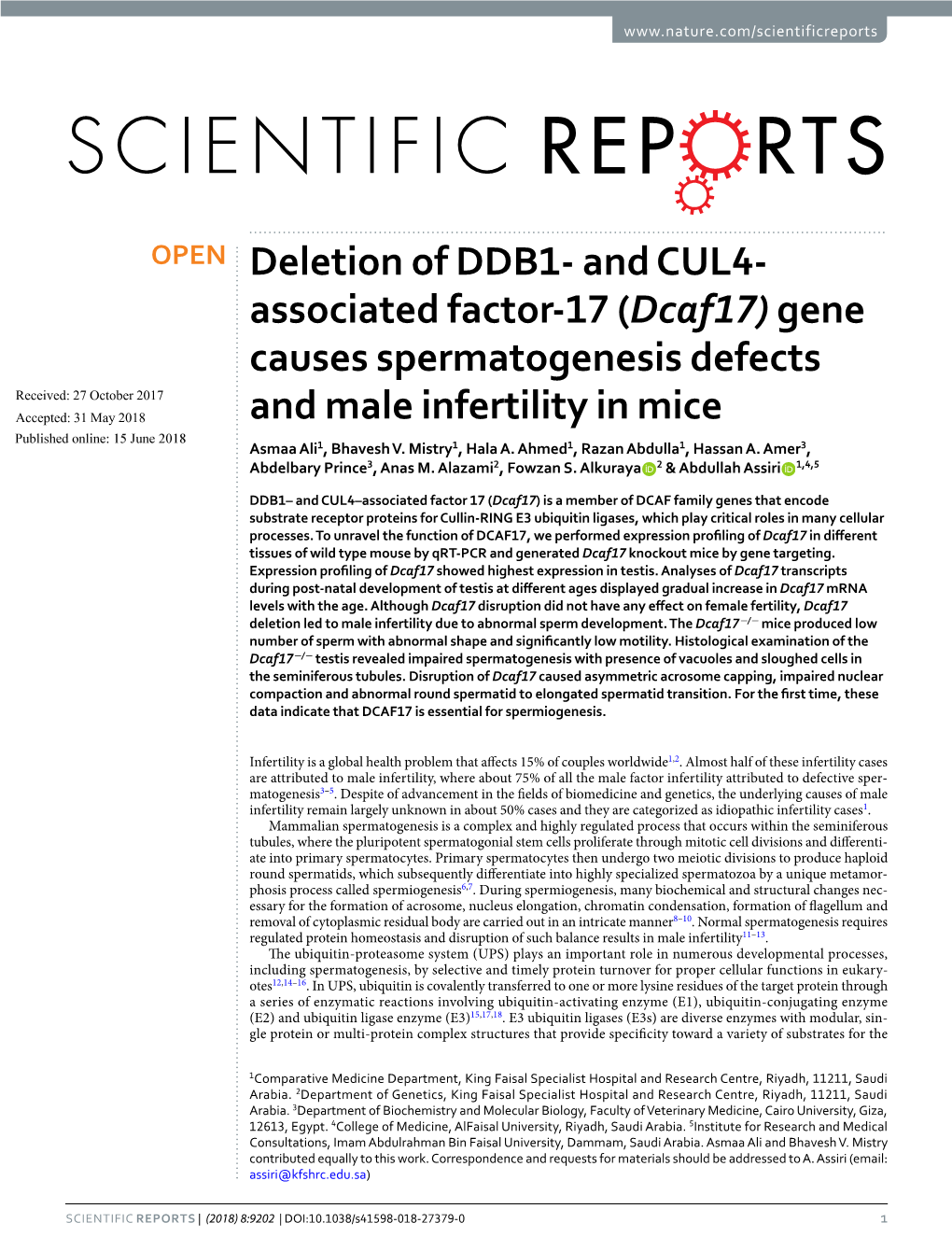 Deletion of DDB1- and CUL4- Associated Factor-17 (Dcaf17) Gene