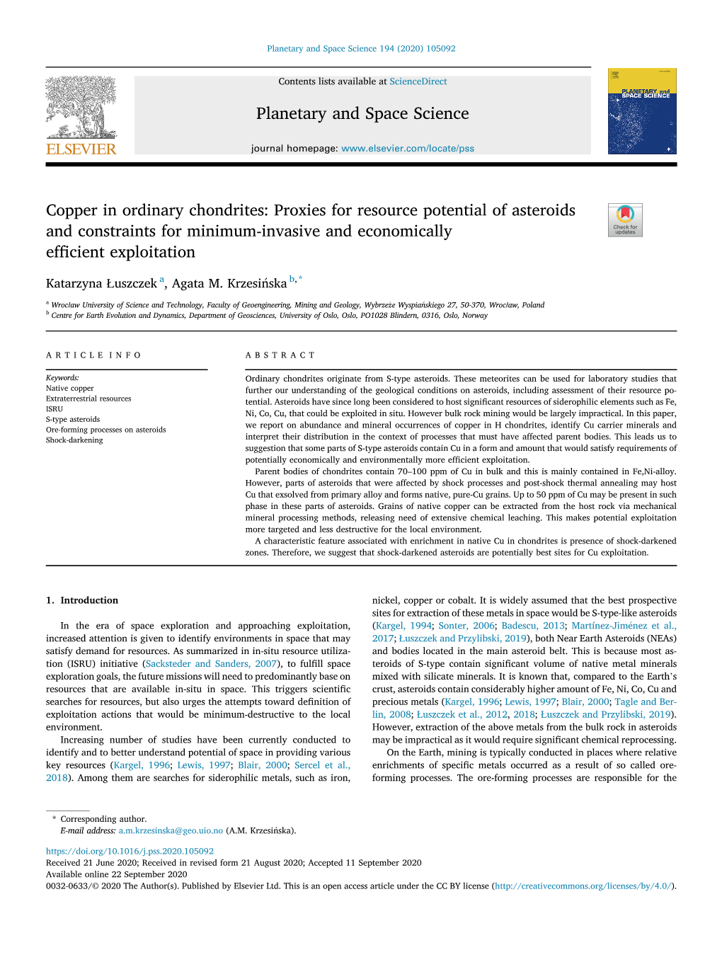 Copper in Ordinary Chondrites: Proxies for Resource Potential of Asteroids and Constraints for Minimum-Invasive and Economically Efﬁcient Exploitation