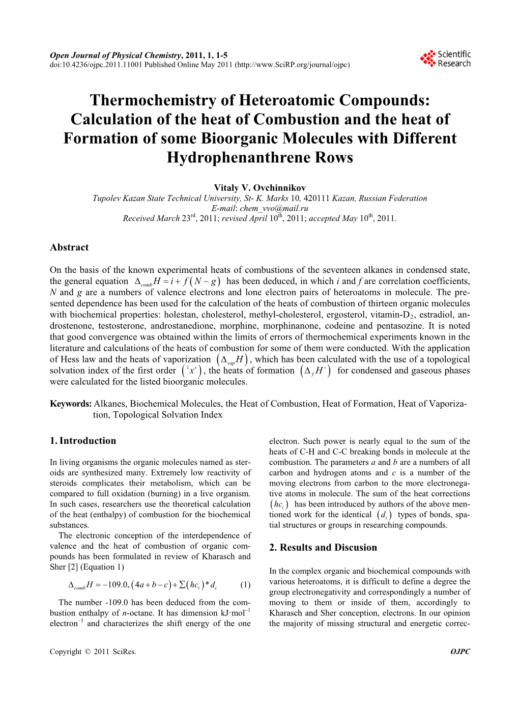 Thermochemistry of Heteroatomic Compounds:Calculation of the Heat