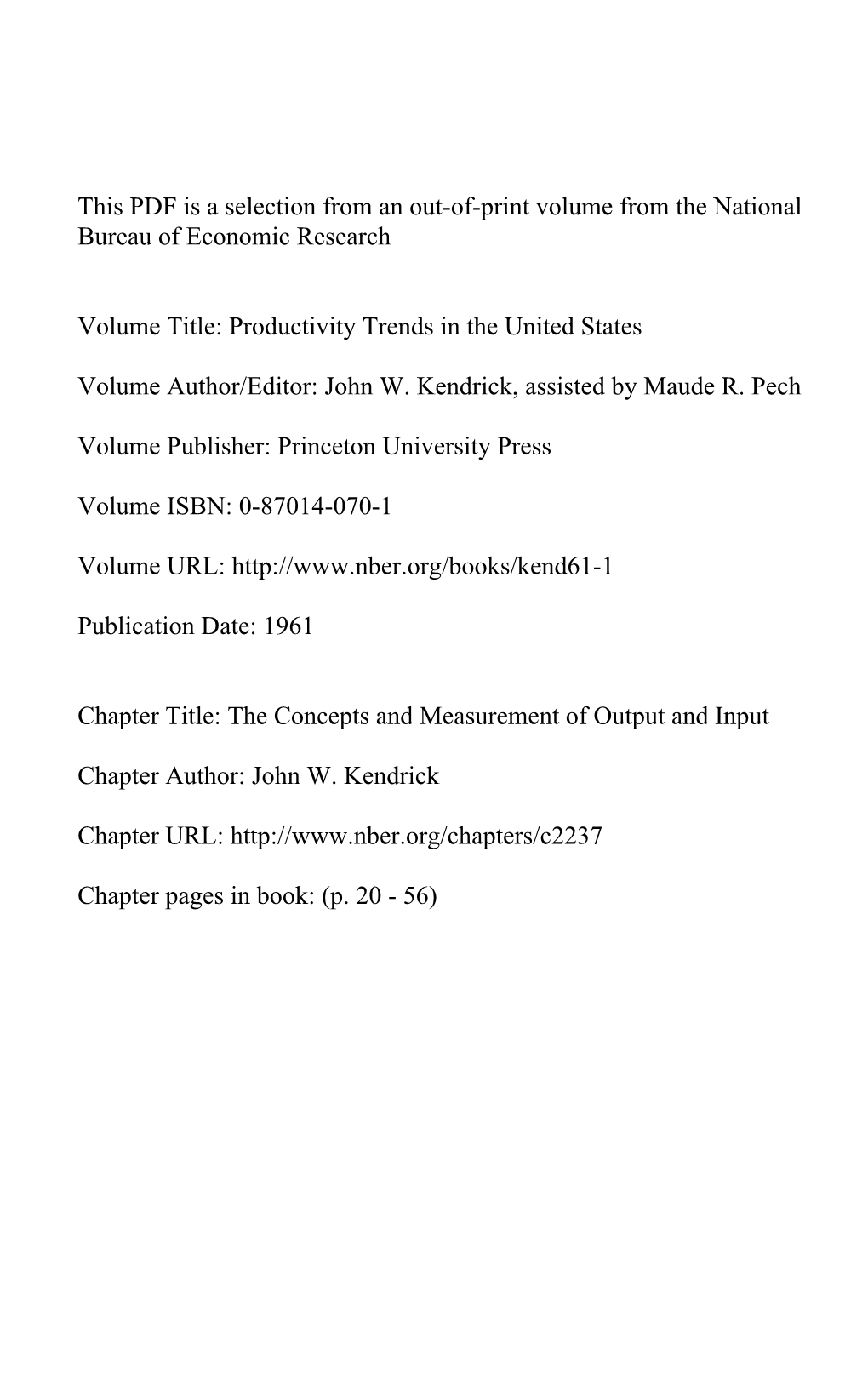 The Concepts and Measurement of Output and Input