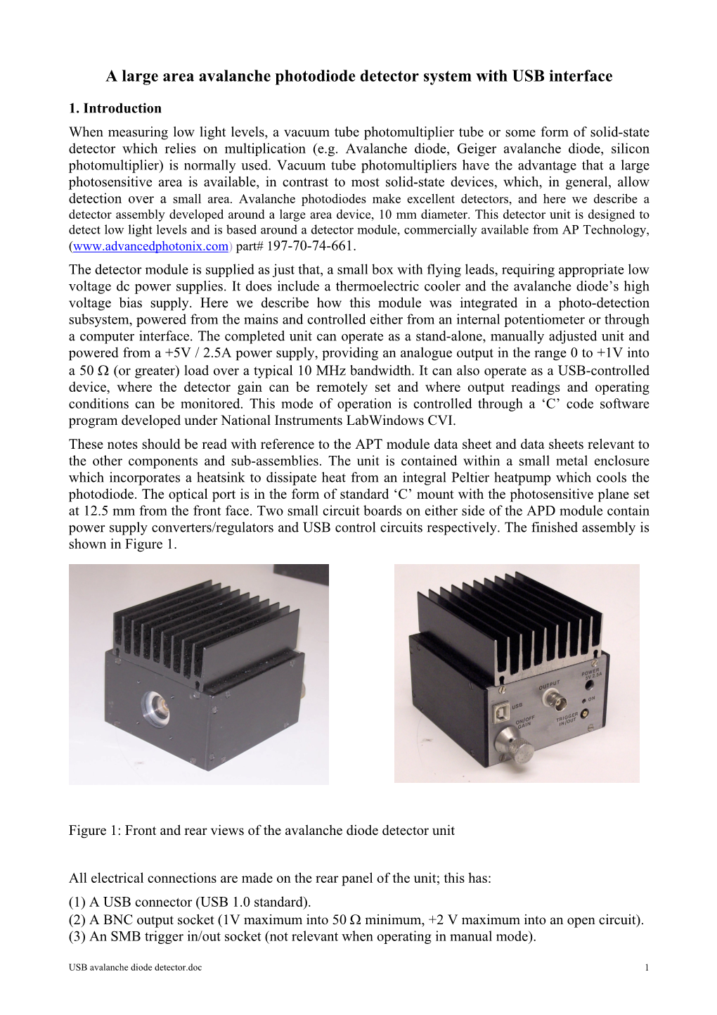 Avalanche Diode Detector Unit