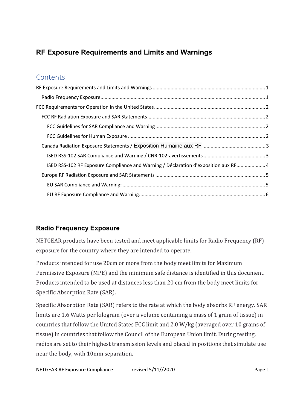 RF Exposure Requirements and Limits and Warnings