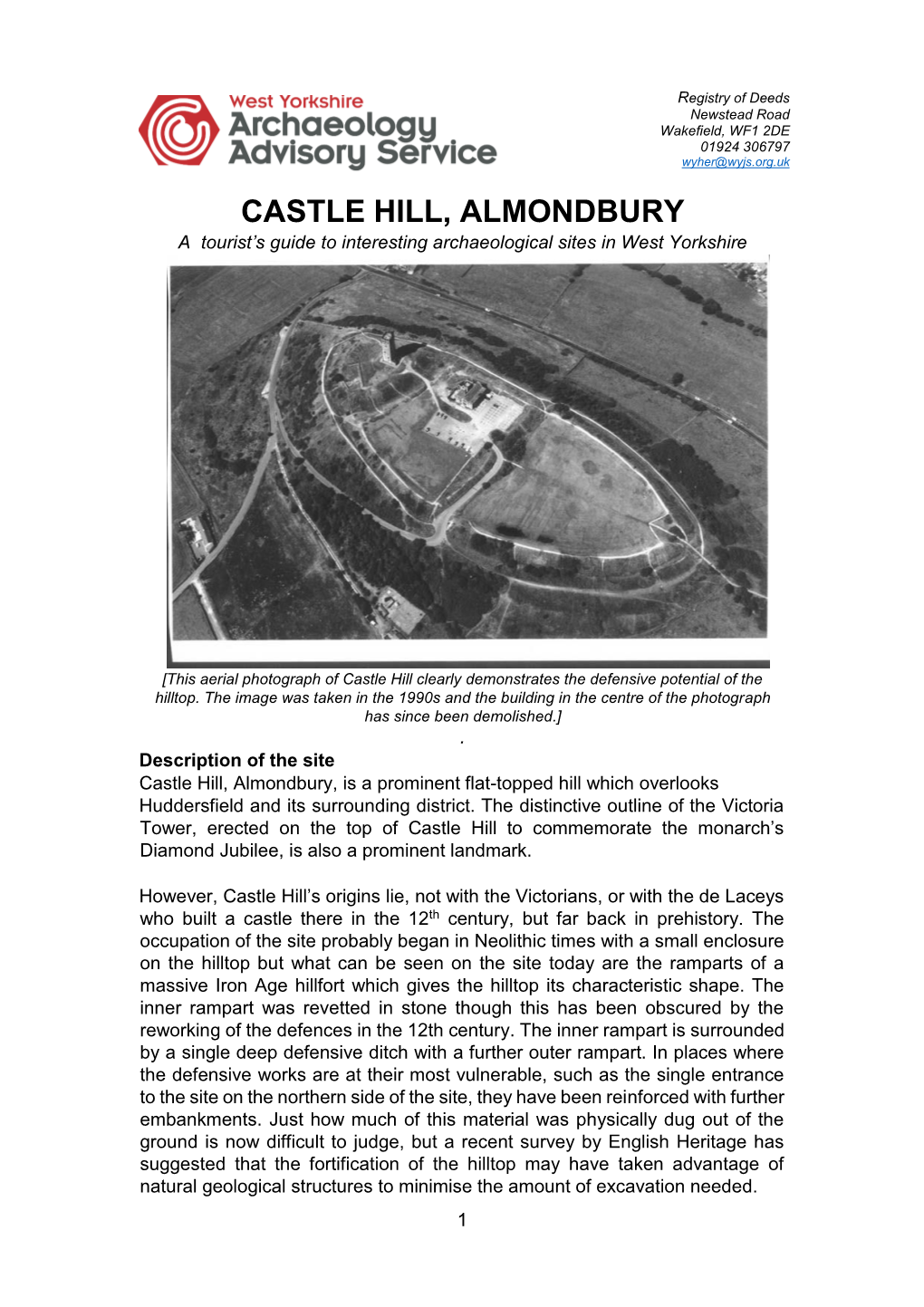 CASTLE HILL, ALMONDBURY a Tourist’S Guide to Interesting Archaeological Sites in West Yorkshire