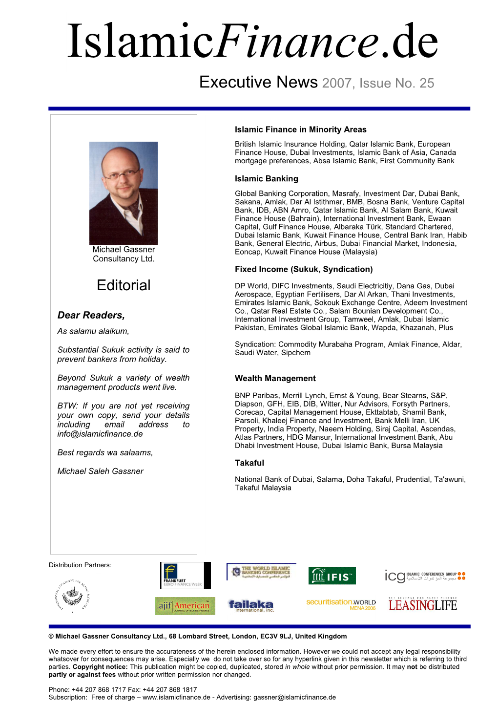 Islamicfinance.De Executive News 2007, Issue No