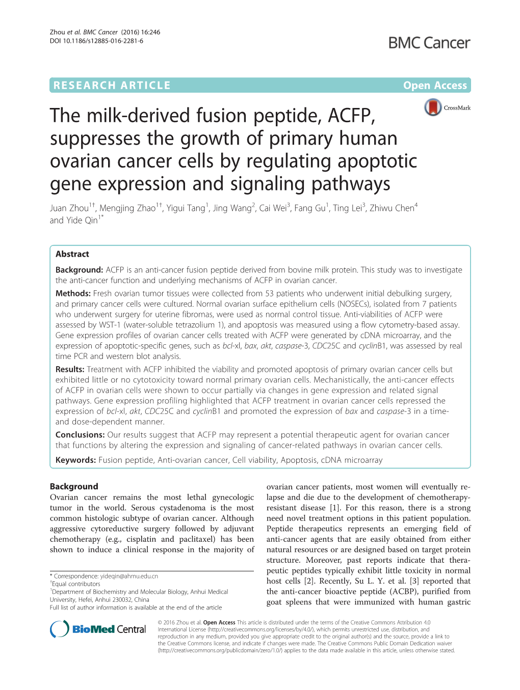 The Milk-Derived Fusion Peptide, ACFP, Suppresses The