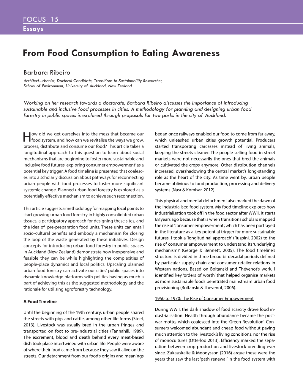 From Food Consumption to Eating Awareness