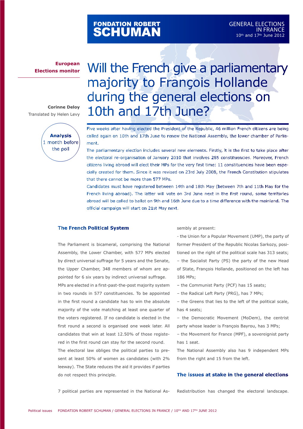 GENERAL ELECTIONS in FRANCE 10Th and 17Th June 2012